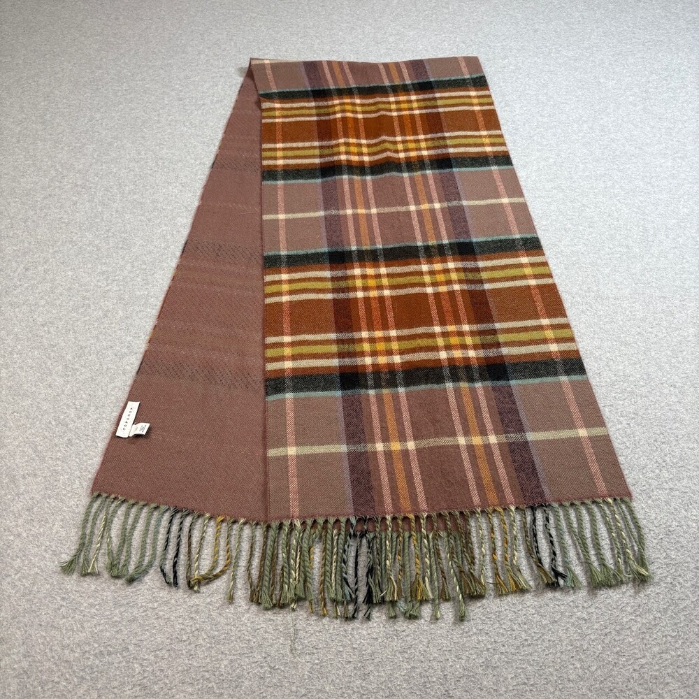 Topshop Scarf Fringe Brown Plaid Rectangle Heritage Academia Quiet Luxury Italy